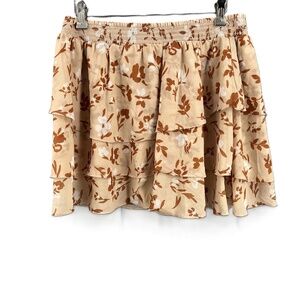 Willow Skirt Beige Brown Tiered Ruffled Elastic Waist Floral Womens M